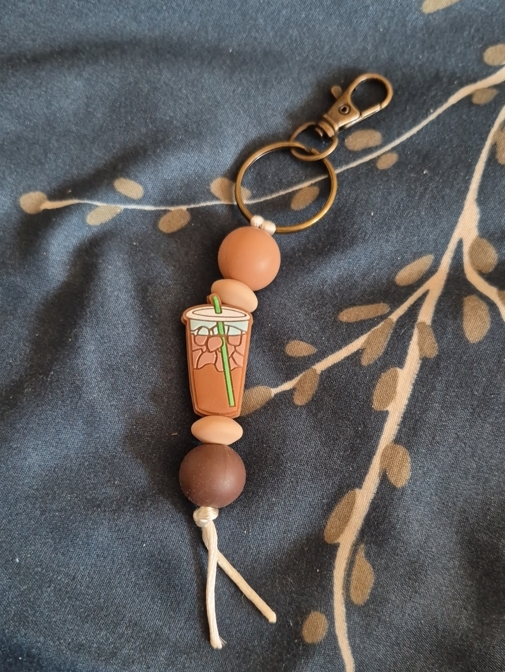 Beaded Iced Coffee Charm Keychain - Brown